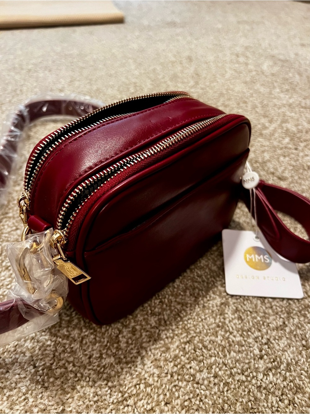 MMS Design Studio Burgundy Double-Zip Leather Crossbody